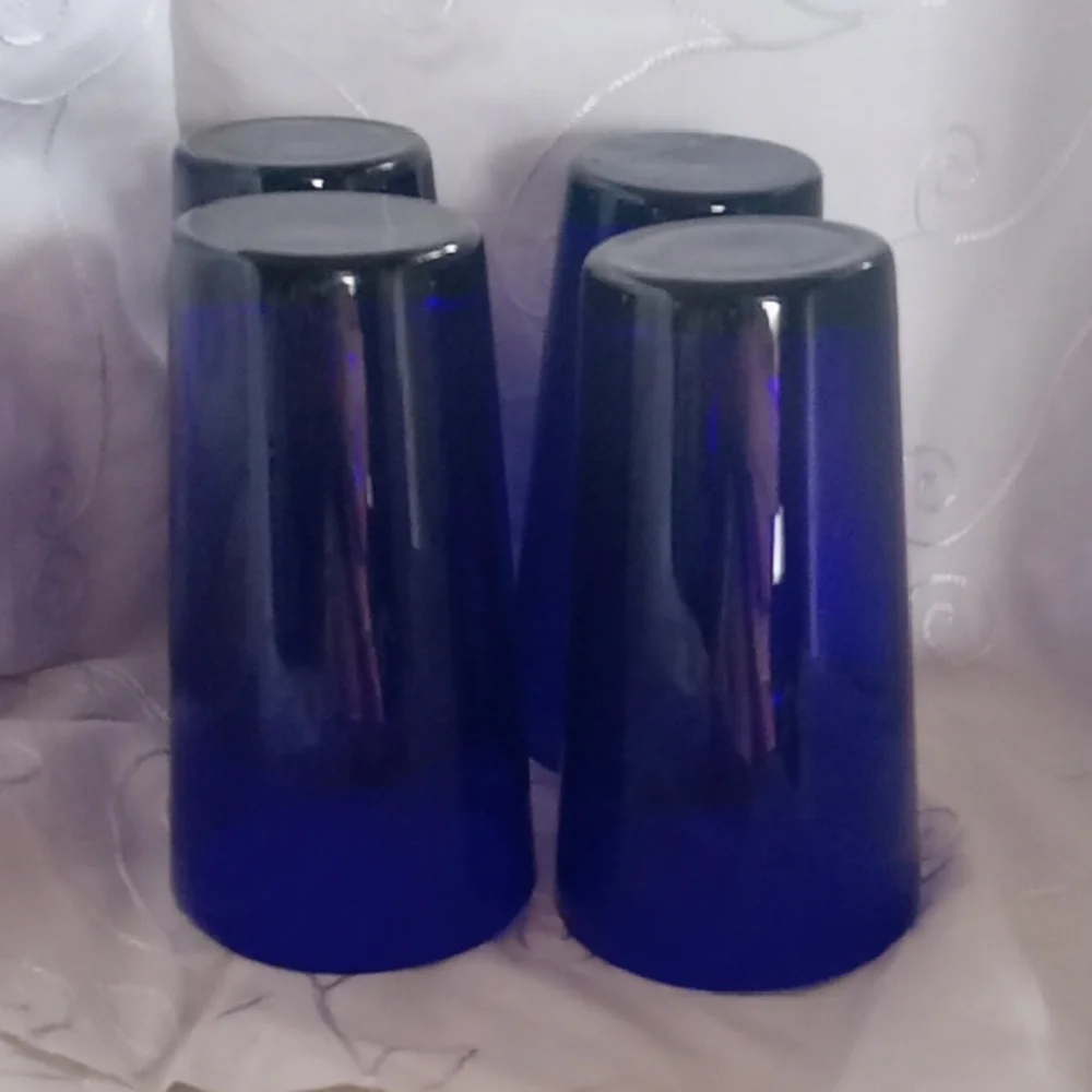4 Vintage Cobalt Blue Metropolitan Flared Drinking Glasses